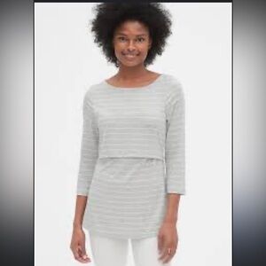 Gap Love maternity layer nursing 3/4 in sleeve tee top in grey and white stripe